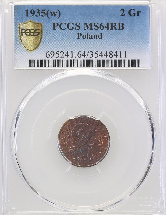 Polska II RP. 2 grosze 1935 PCGS MS64 RB (2MAX)